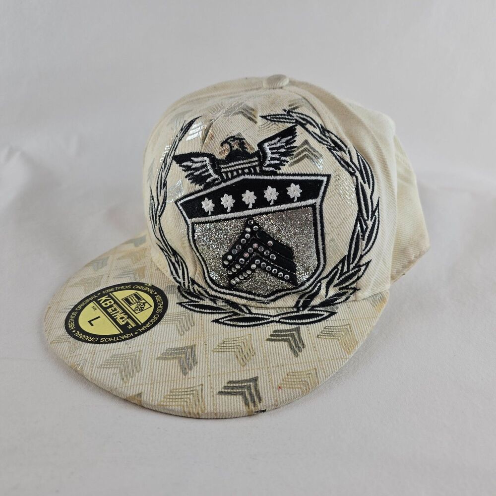 KB Ethos Hat Mens Fitted Large White Black Premium Headwear Eagle Y2k Military